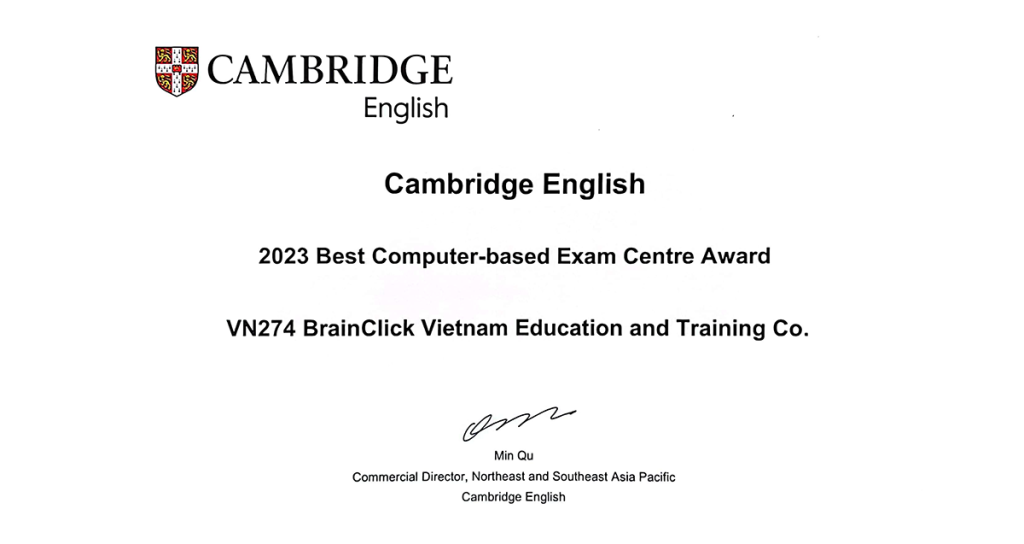 BrainClick-OEA Vietnam (VN274) nhận giải thưởng Trung tâm Tổ chức thi trên Máy tính Xuất sắc nhất khu vực