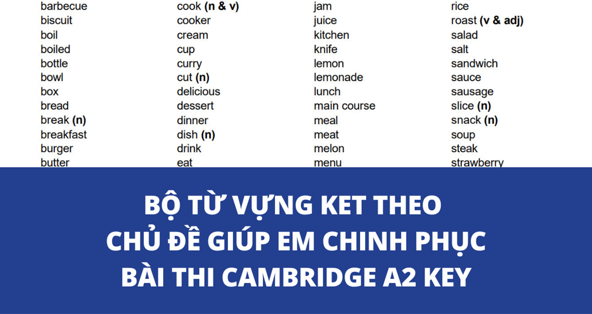 Bộ từ vựng KET Cambridge